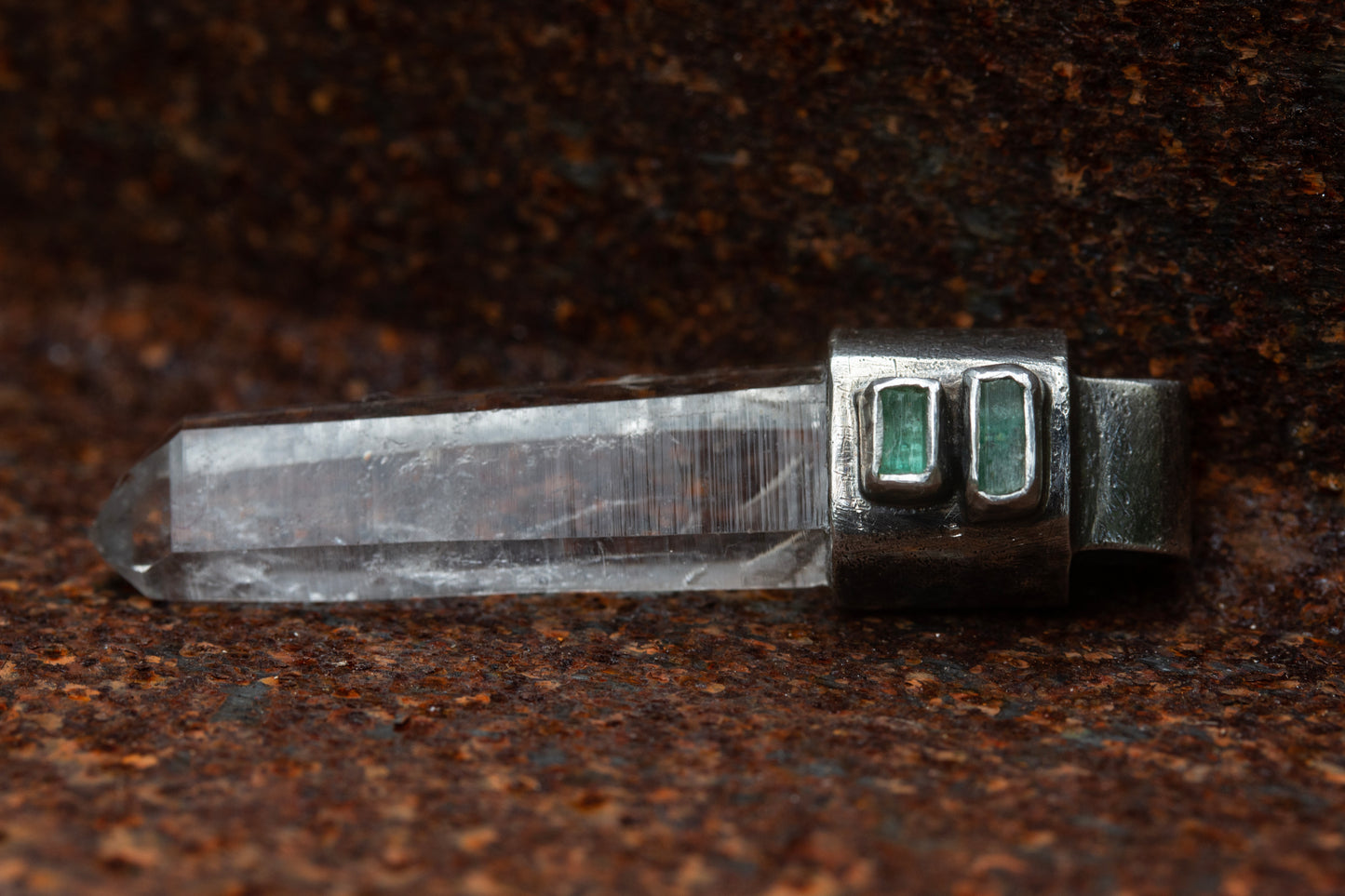 Australian clear quartz emerald sterling silver pendant