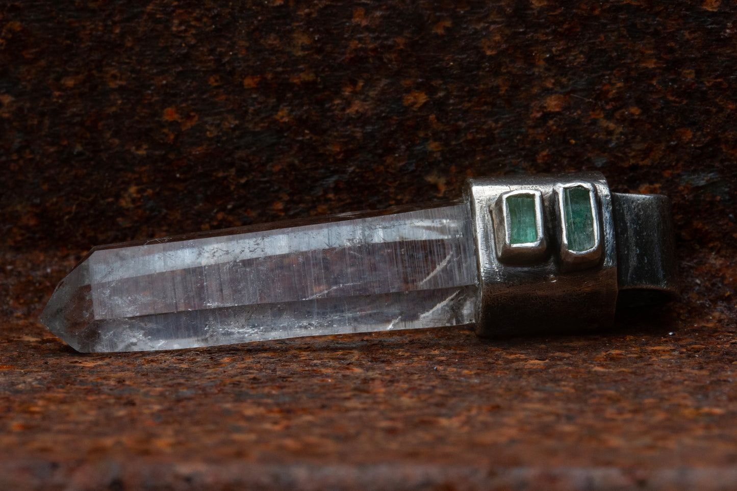 Australian clear quartz emerald sterling silver pendant