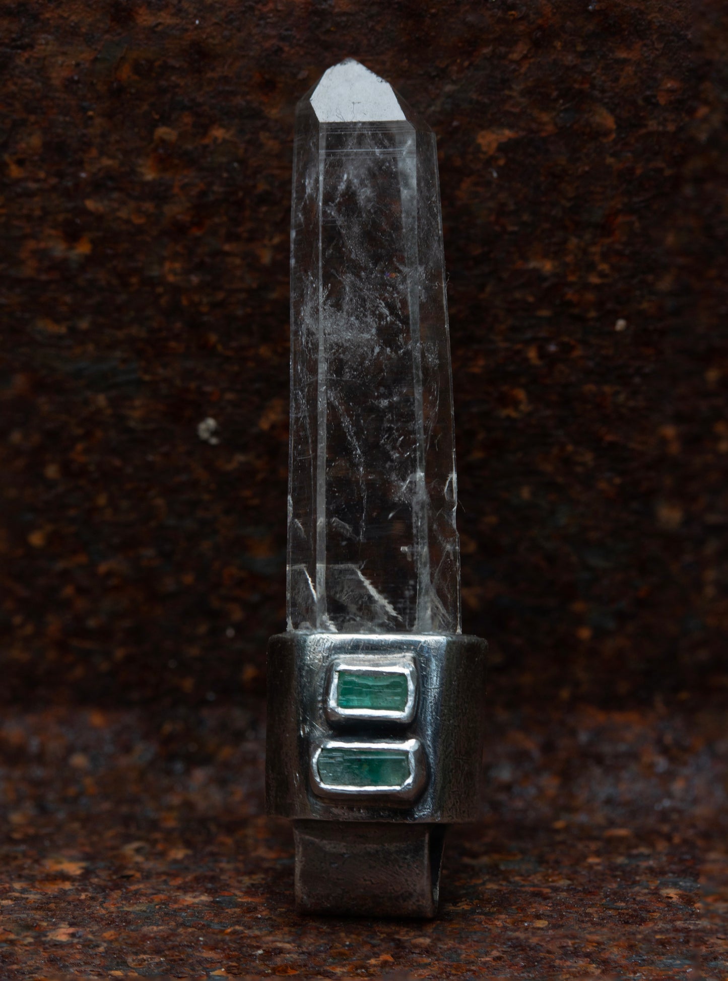 Australian clear quartz emerald sterling silver pendant