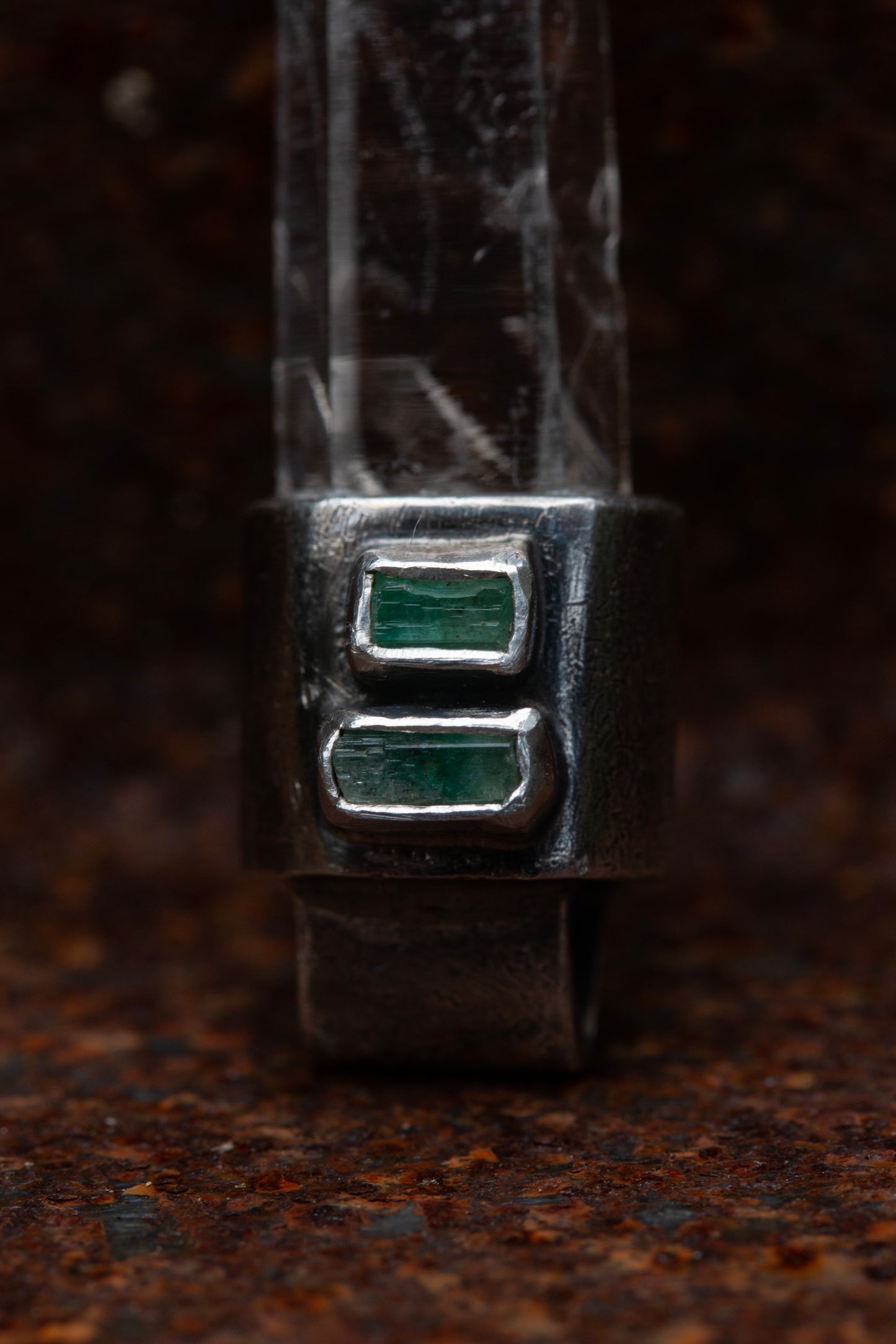Australian clear quartz emerald sterling silver pendant