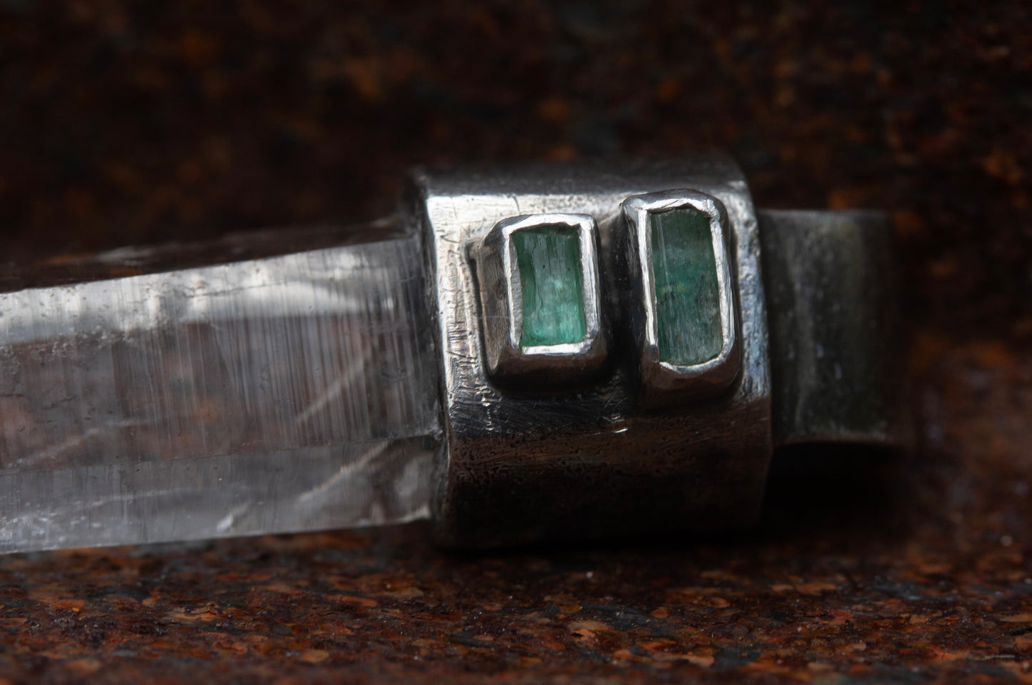 Australian clear quartz emerald sterling silver pendant
