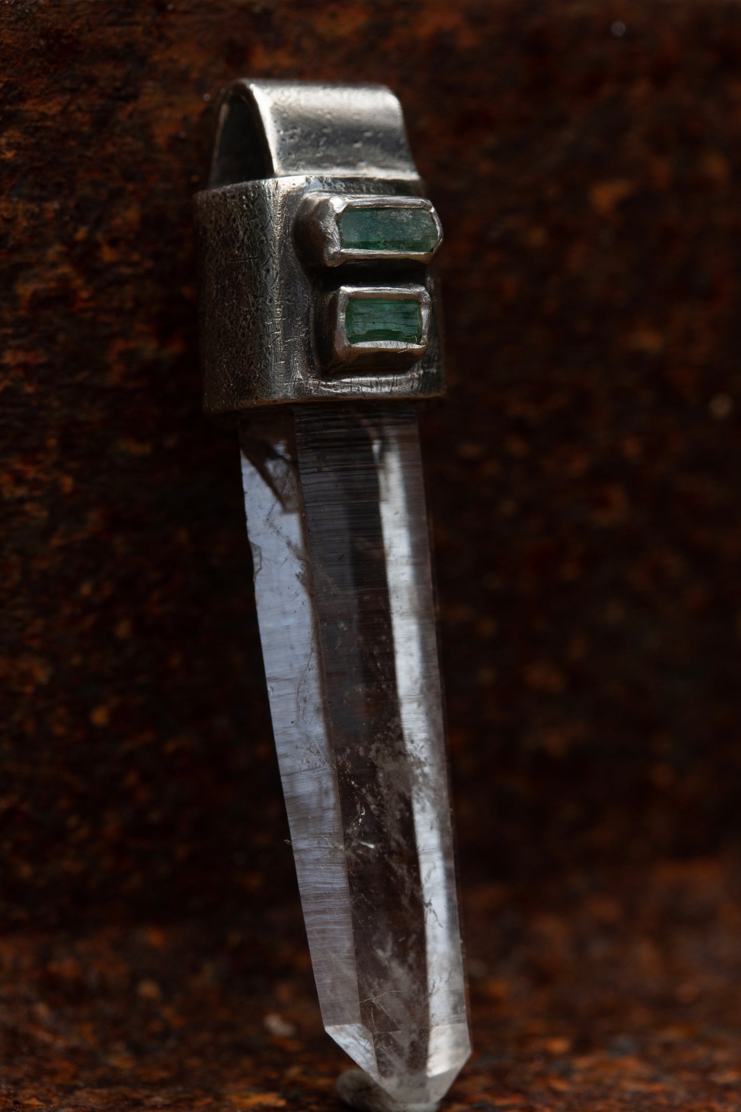 Australian clear quartz emerald sterling silver pendant