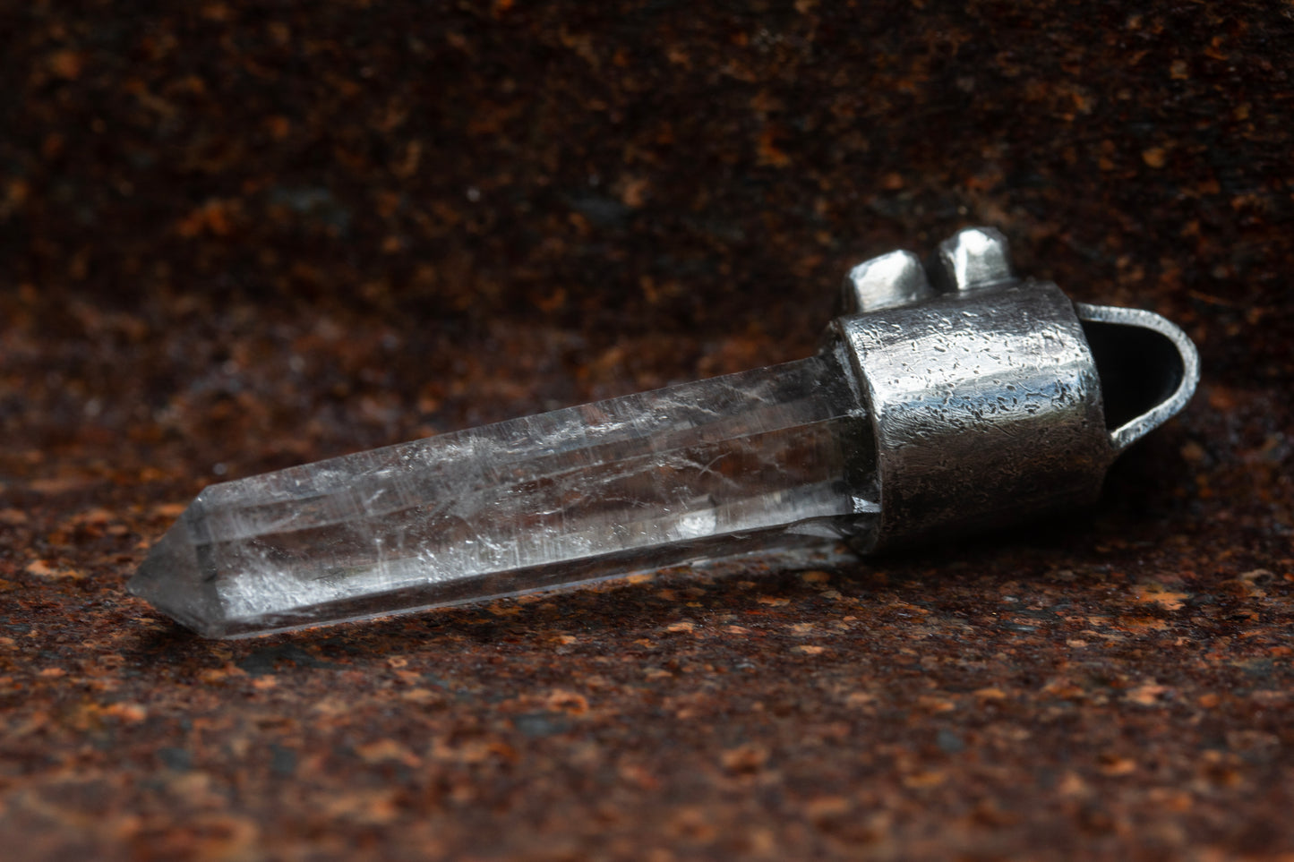 Australian clear quartz emerald sterling silver pendant