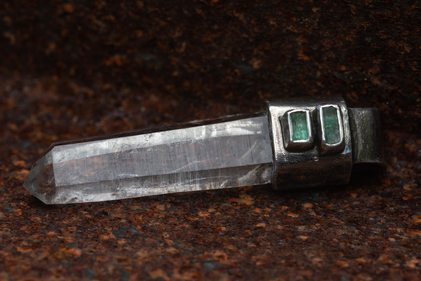 Australian clear quartz emerald sterling silver pendant