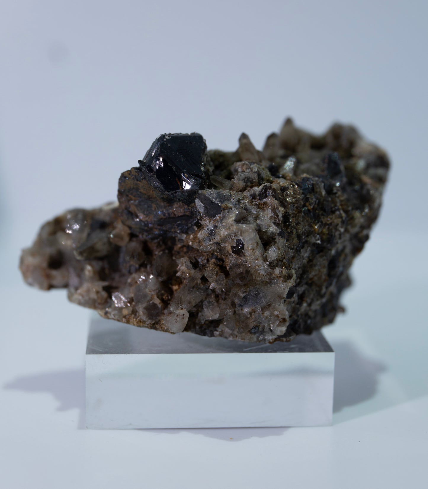 Cassiterite and smoky Quartz
