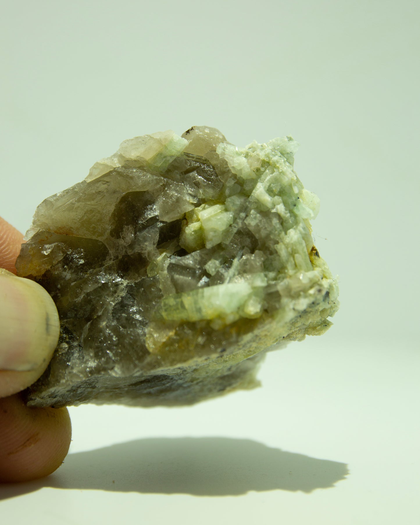 Blue beryl smoky quartz combo